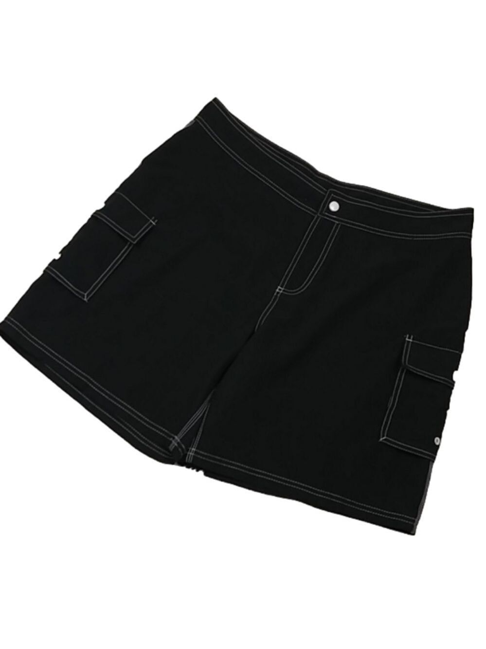 Venus Black Polyester High Rise Zipper Snap Front Athletic Walking Cargo Short